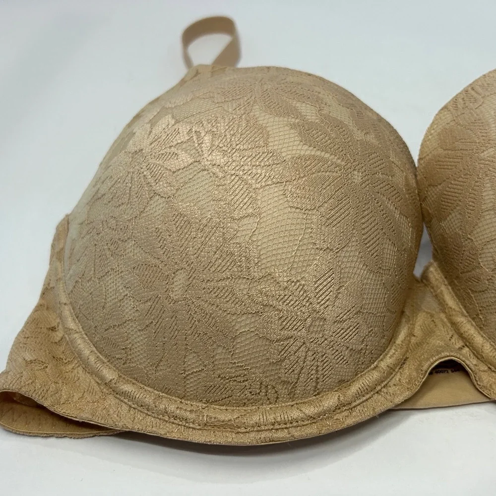 No Boundaries Sugarcup Push‎ Up Bra 36DD Toasted Almond Floral Lace New